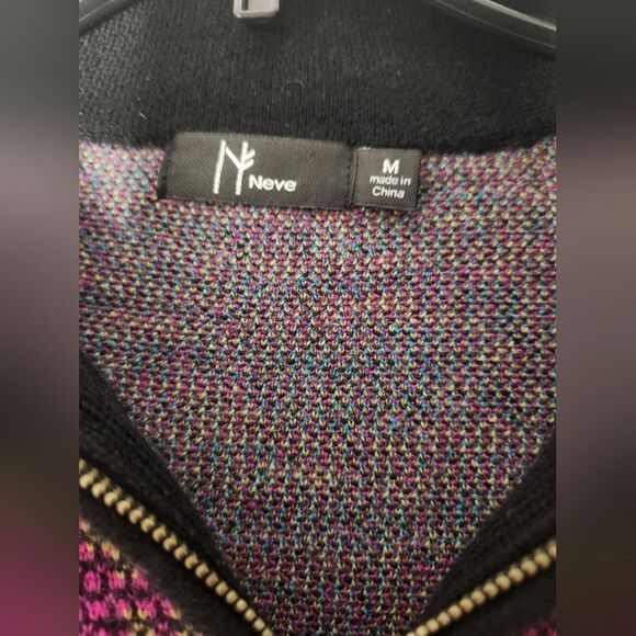 Neve M Black Mlticlrd Lngslvs 100% WOOL Knitted 1/4 Zip Women Sweater Pullover - Picture 2 of 11